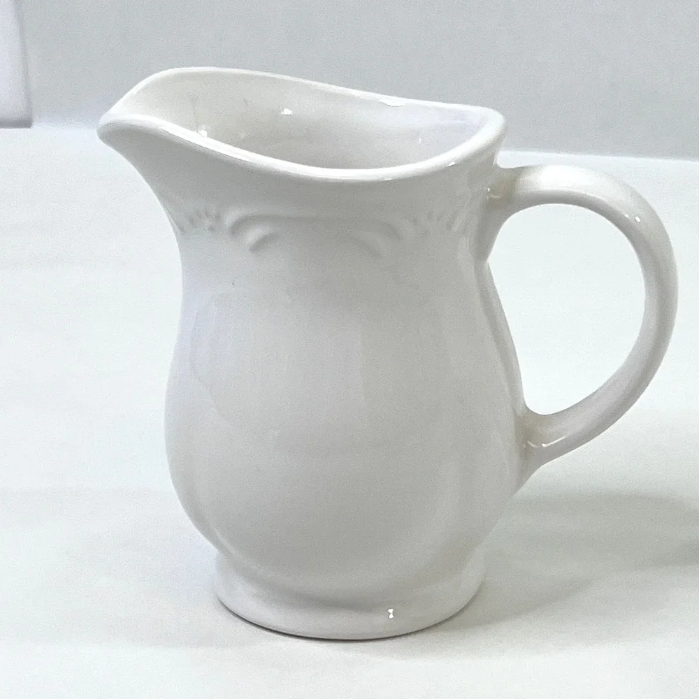Pfaltzgraff Filigree White Stoneware Sugar Bowl with Lid and Creamer Pitcher Set